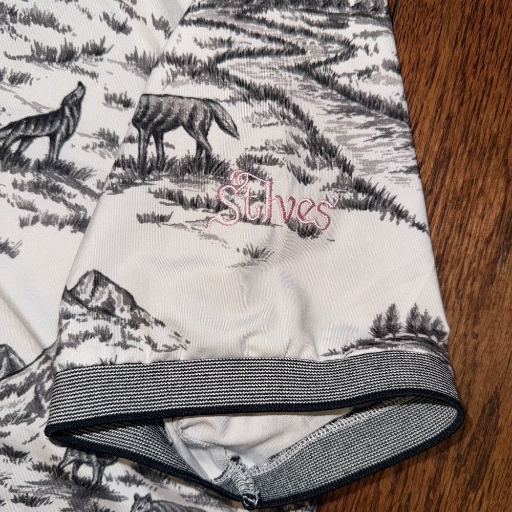 Greyson Wolf Toile Forrest Performance Polo‎ Men's M White Black St Ives Stretch - Picture 3 of 8